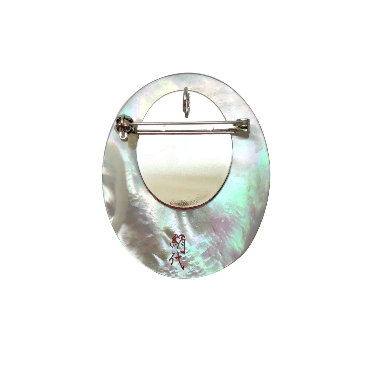 Maki-e Urushi Lacquer Brooch - White South Sea Pearl Shell / Chrysanthemum and Flowing Water -, Traditional Japanese Urushi Lacquer Jewelry