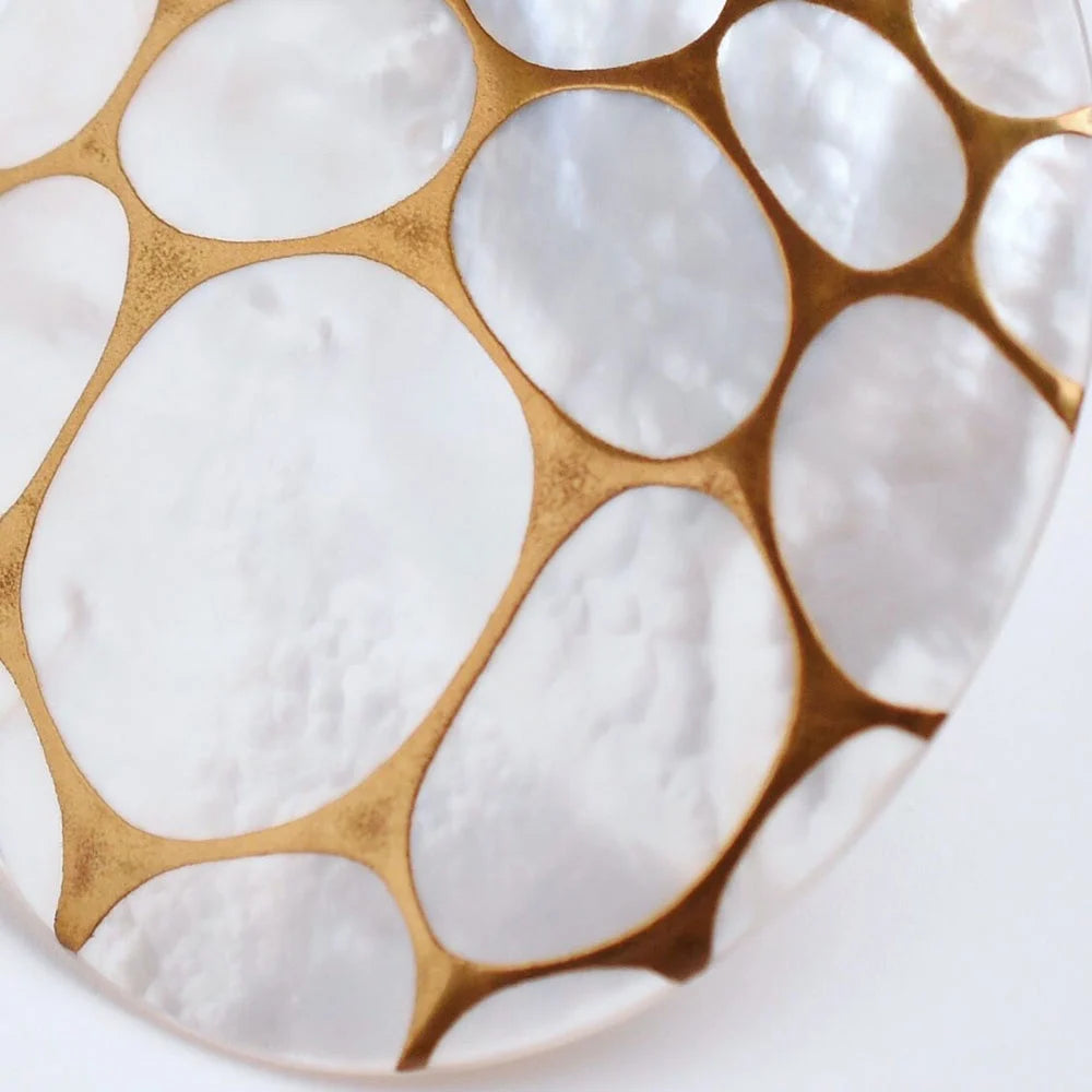 Maki-e Urushi Lacquer Brooch - White South Sea Pearl Shell / Thread Pattern -, Traditional Japanese Urushi Lacquer Jewelry