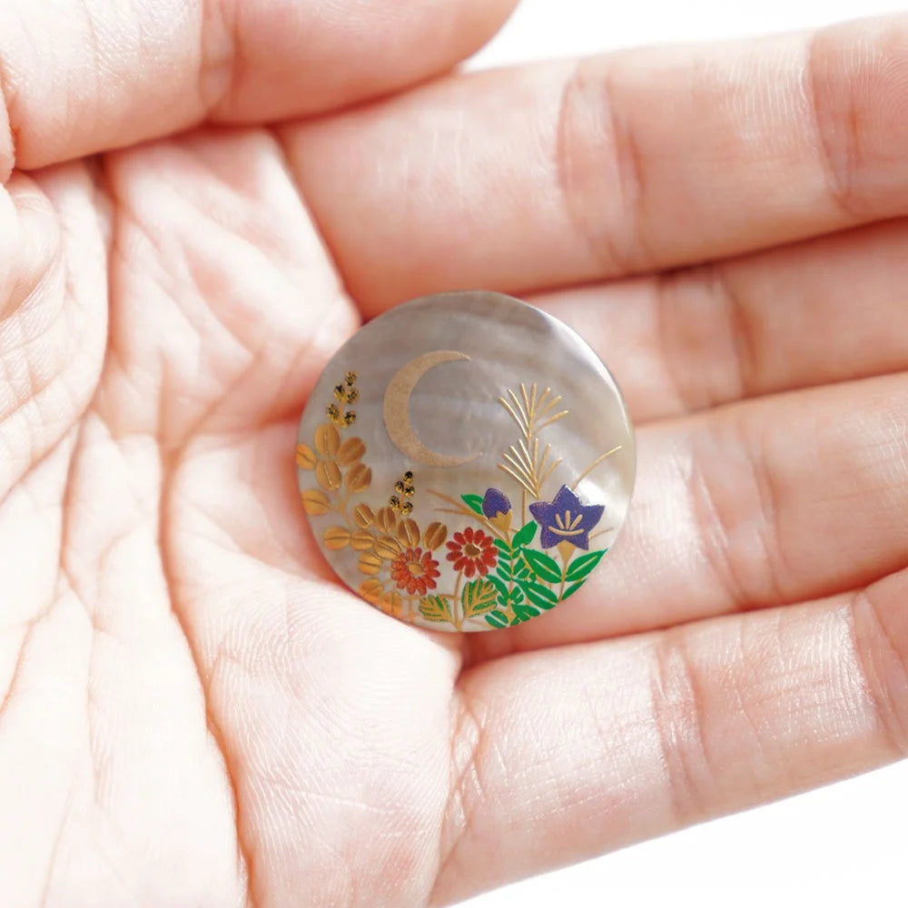 Maki-e Urushi Lacquer Brooch - Black Lip Oyster Pearl Shell / Autumn Flower -, Traditional Japanese Urushi Lacquer Jewelry