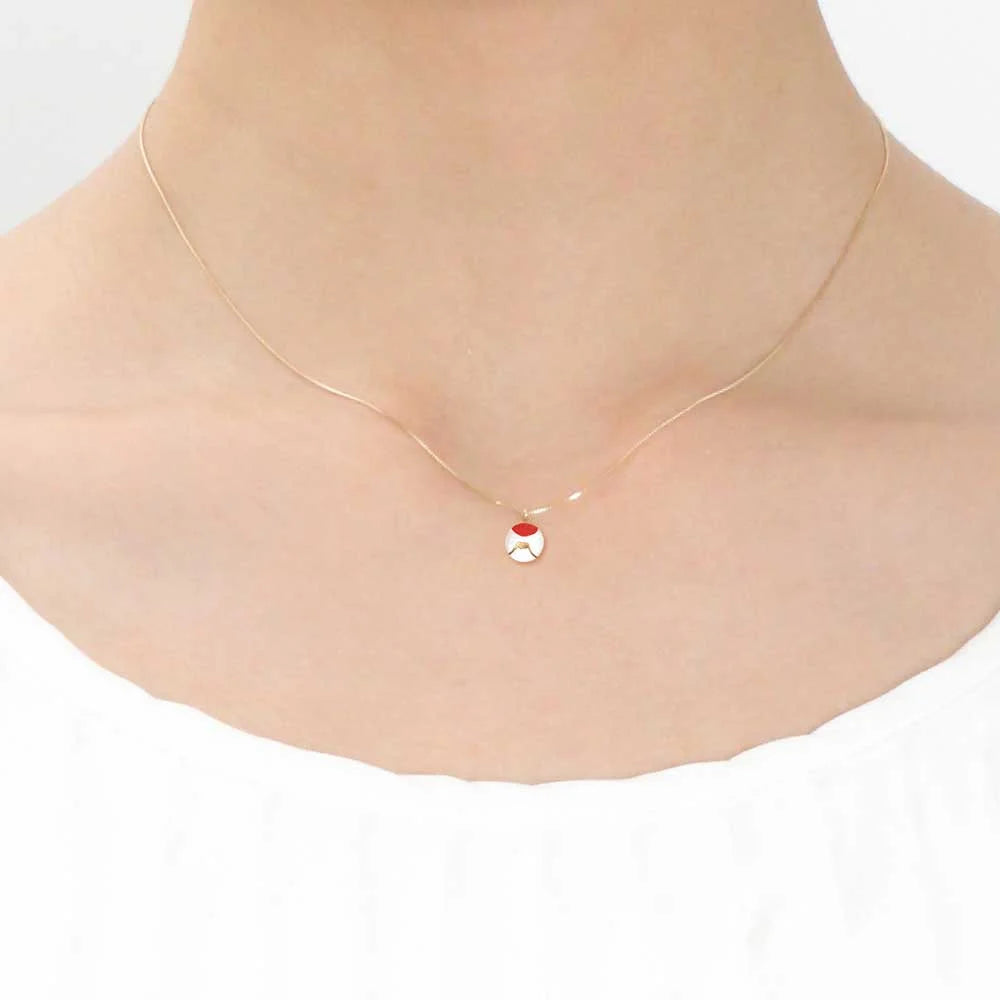 Maki-e Urushi Lacquer Pendant Necklace - White South Sea Pearl Shell / Mt. Fuji -, Traditional Japanese Urushi Lacquer Jewelry