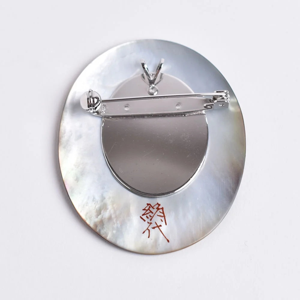 Maki-e Urushi Lacquer Brooch - Black Lip Oyster Pearl Shell / Sun -, Traditional Japanese Urushi Lacquer Jewelry