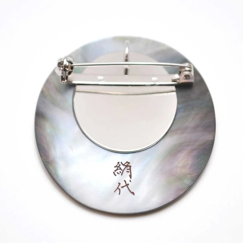 Maki-e Urushi Lacquer Brooch - Black Lip Oyster Pearl Shell / Snow Moon Flower -, Traditional Japanese Urushi Lacquer Jewelry