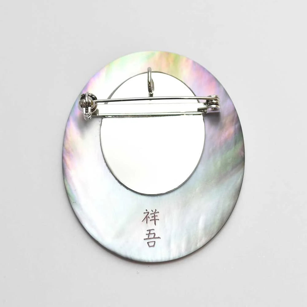 Maki-e Urushi Lacquer Brooch - Black Lip Oyster Pearl Shell / Kingfisher -, Traditional Japanese Urushi Lacquer Jewelry