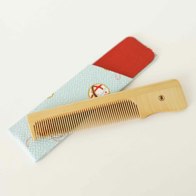 Japanese Akane (Madder) Comb with Chirimen (Crepe Fabric) Case , Handmade in Kyoto, Japan, Japanese traditional hair comb