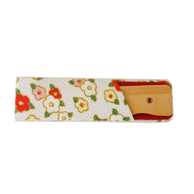 Japanese Akane (Madder) Comb with Chirimen (Crepe Fabric) Case , Handmade in Kyoto, Japan, Japanese traditional hair comb