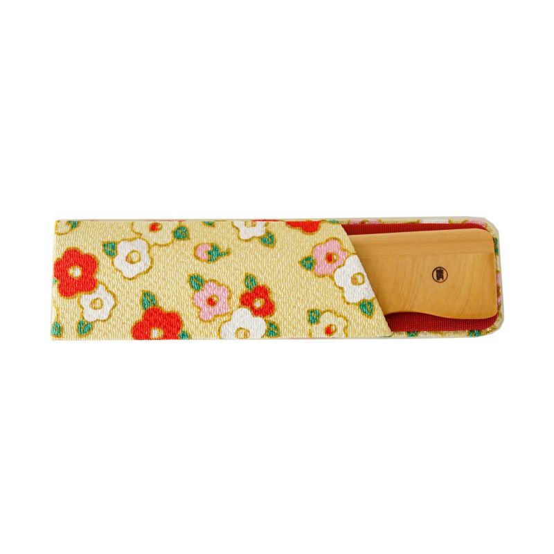 Japanese Akane (Madder) Comb with Chirimen (Crepe Fabric) Case , Handmade in Kyoto, Japan, Japanese traditional hair comb