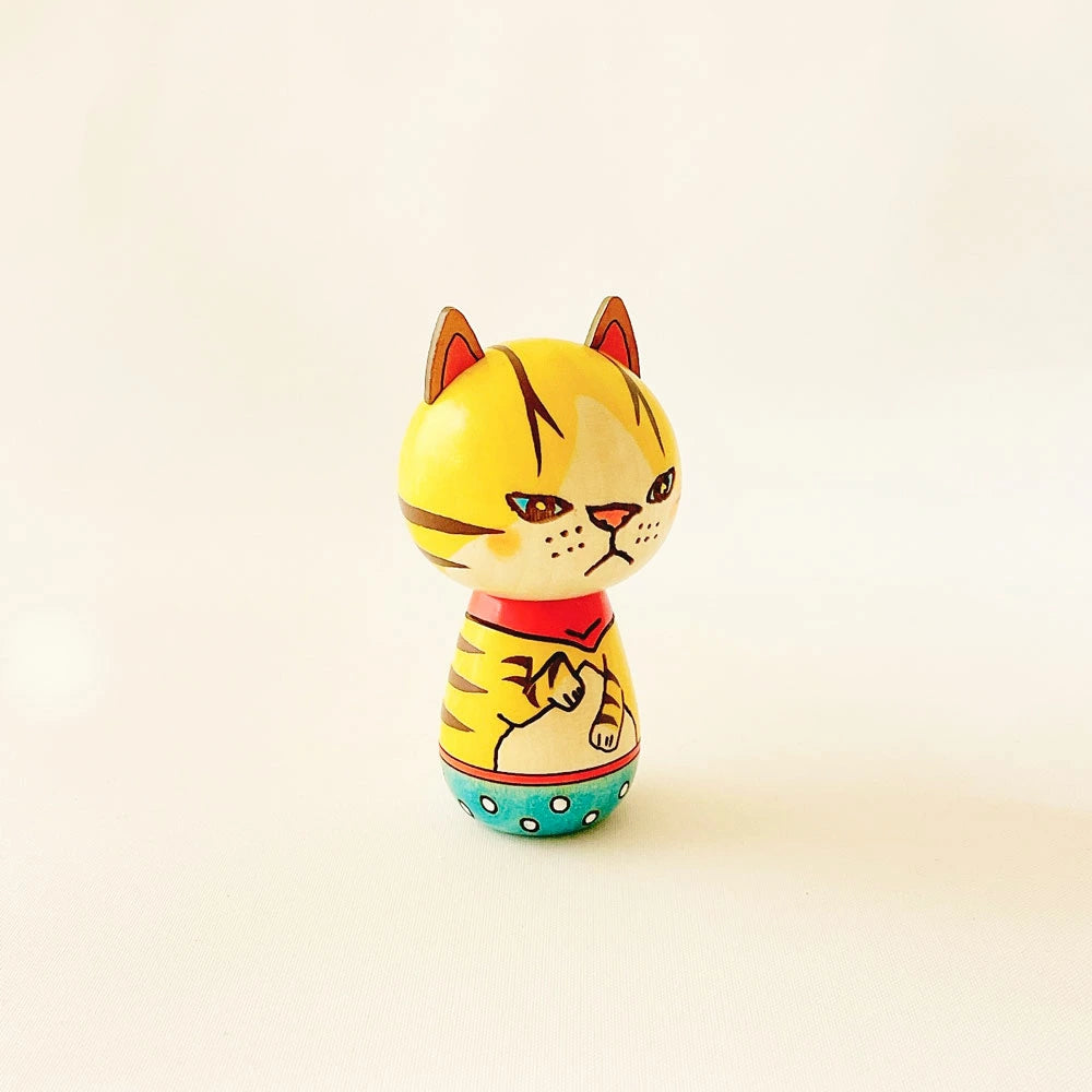 Japanese Kokeshi Doll - Yellow Tabby Cat -