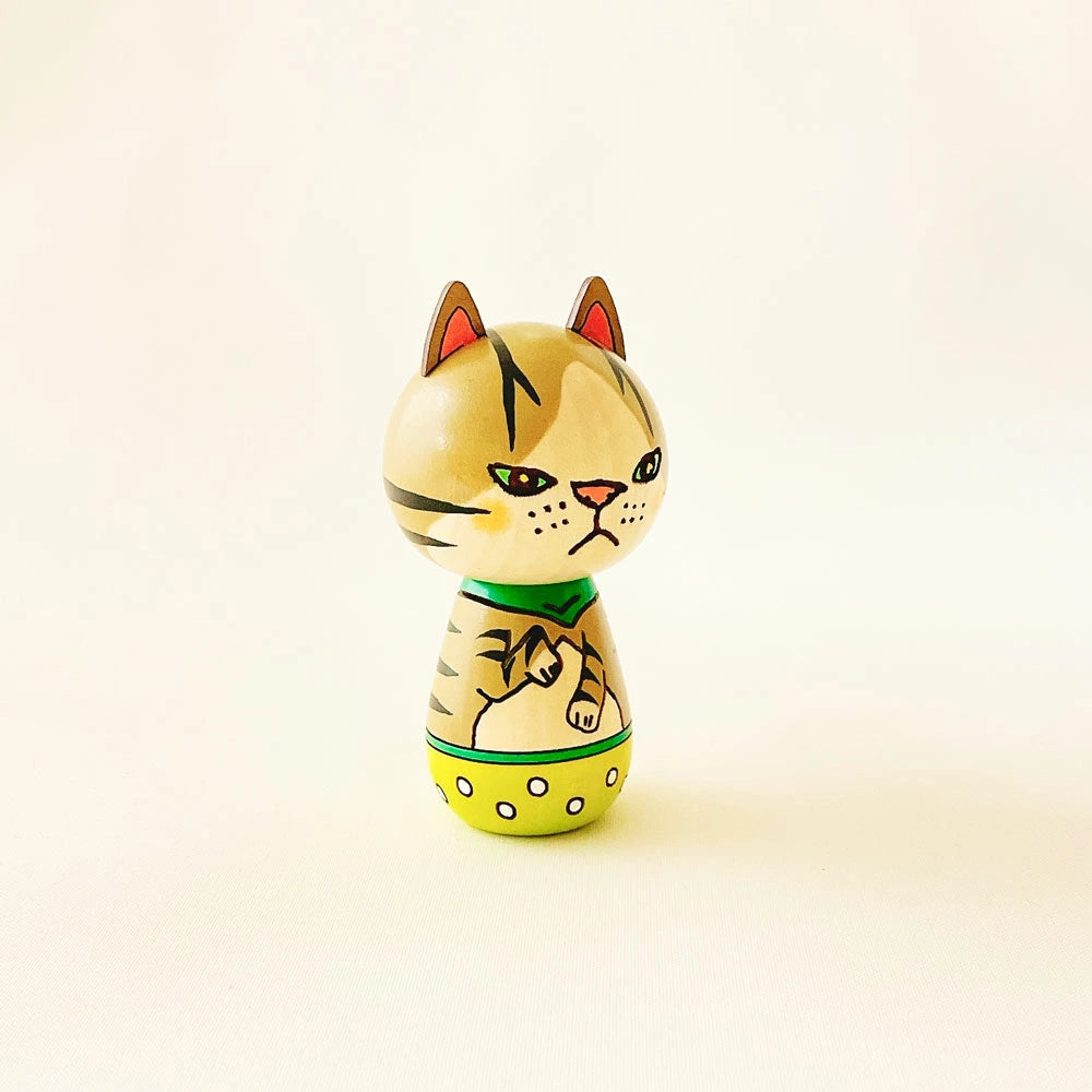 Japanese Kokeshi Doll - Tabby Cat -