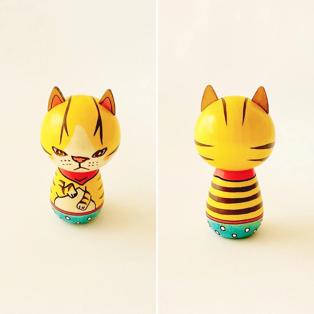 Japanese Kokeshi Doll - Yellow Tabby Cat -