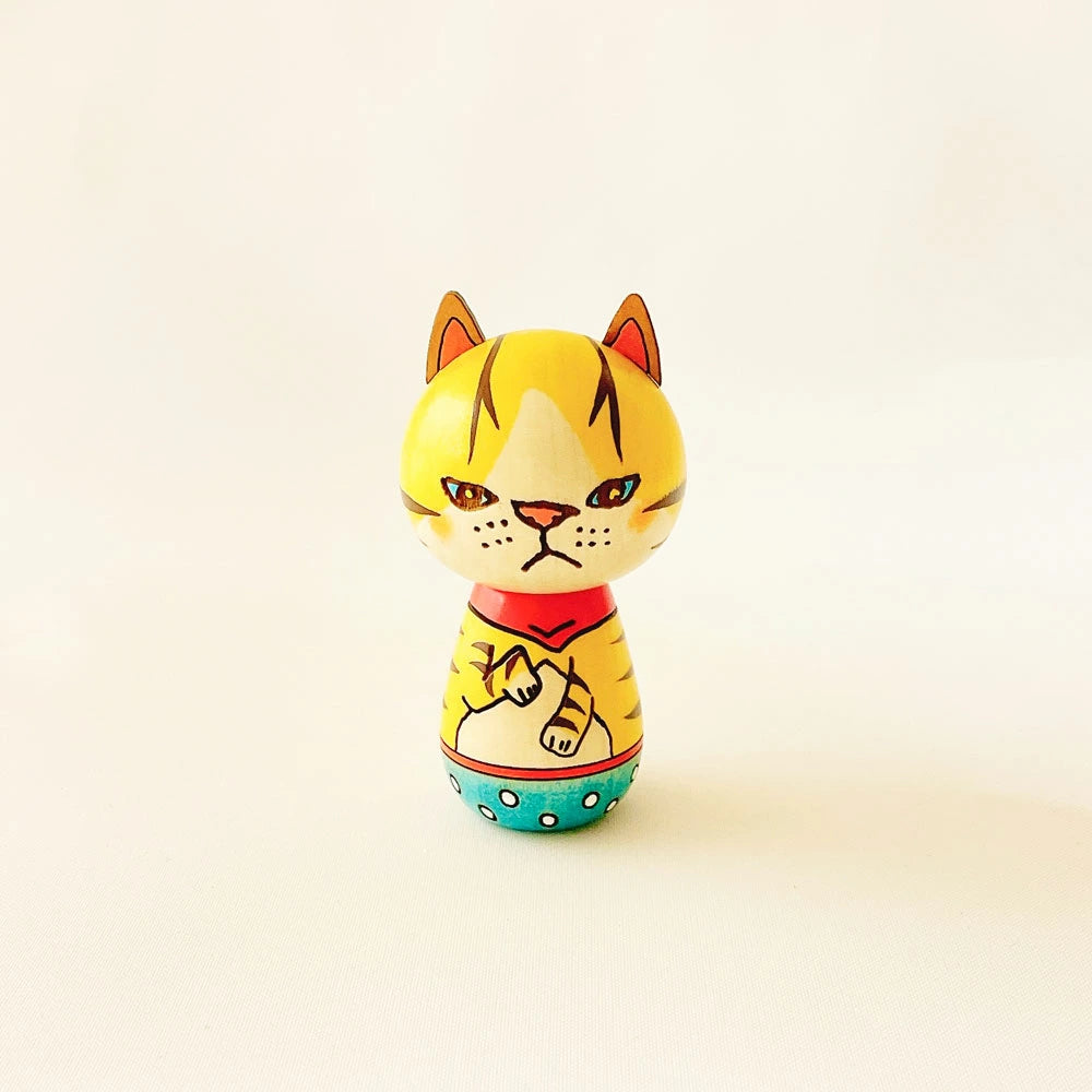 Japanese Kokeshi Doll - Yellow Tabby Cat -