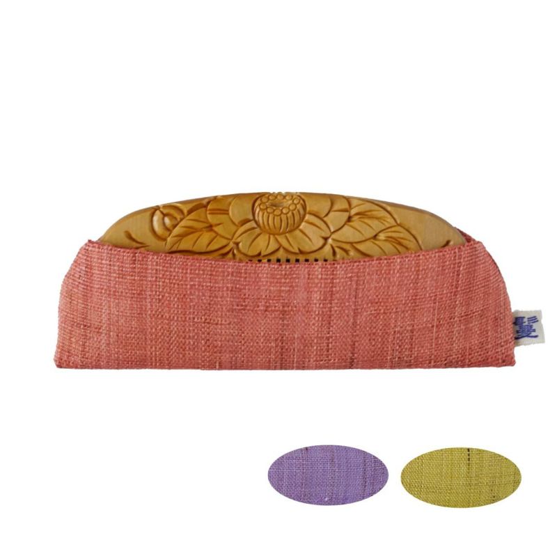 Japanese Tsuge (Boxwood) Comb with Hand Woven Linen Case - Camellia - , Handmade in Kyoto, Japan, Japanese traditional hair comb