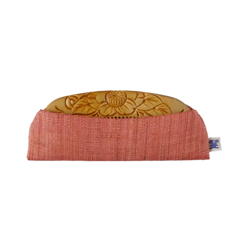 Japanese Tsuge (Boxwood) Comb with Hand Woven Linen Case - Camellia - , Handmade in Kyoto, Japan, Japanese traditional hair comb