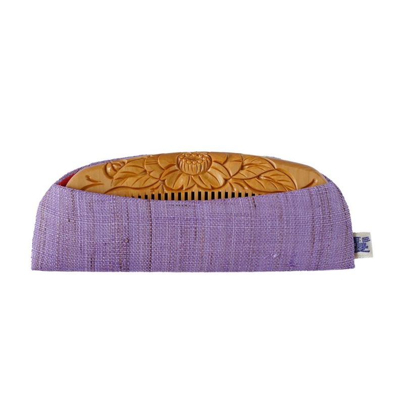 Japanese Tsuge (Boxwood) Comb with Hand Woven Linen Case - Camellia - , Handmade in Kyoto, Japan, Japanese traditional hair comb