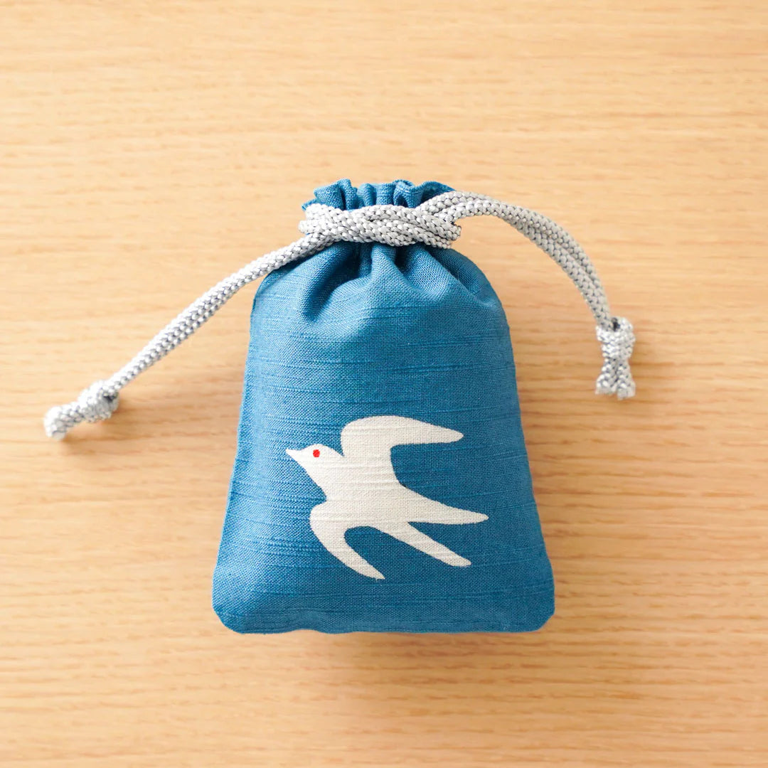 Katazome Small Talisman Bag - Swallow -, Drawstring Pouch, Japanese traditional craft bag