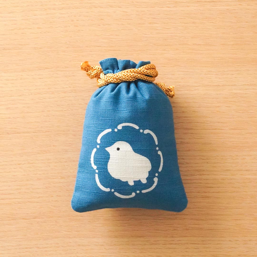 Katazome Small Talisman Bag - Lucky Plover -, Drawstring Pouch, Japanese traditional craft bag