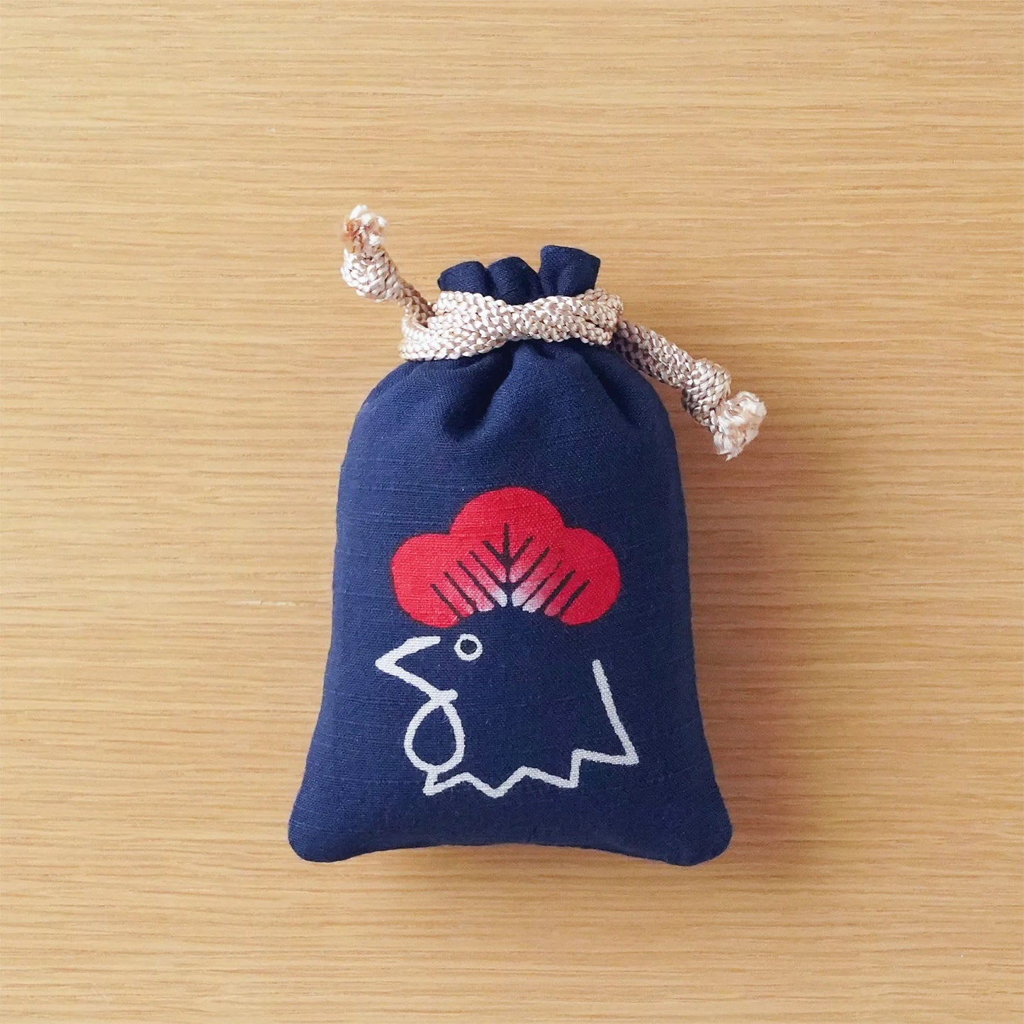 Katazome Small Talisman Bag - Rooster -, Drawstring Pouch, Japanese traditional craft bag