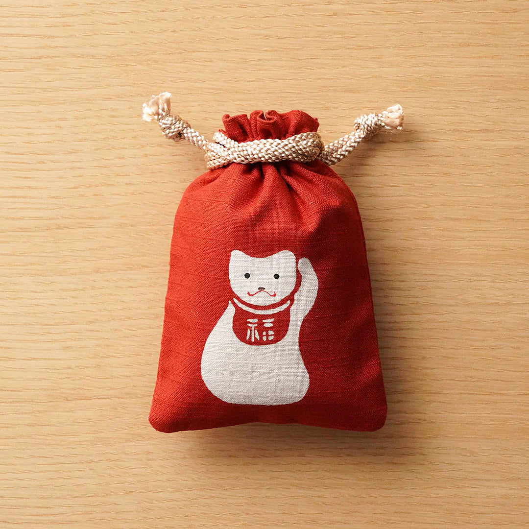 Katazome Small Talisman Bag - Japanese Lucky Cat -, Drawstring Pouch, Japanese traditional craft bag