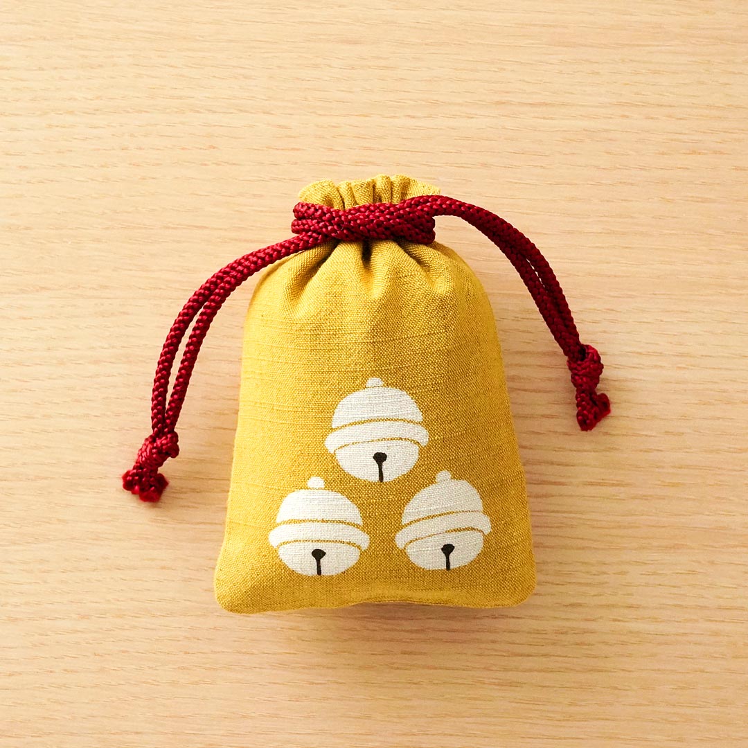 Katazome Small Talisman Bag - Bell -, Drawstring Pouch, Japanese traditional craft bag