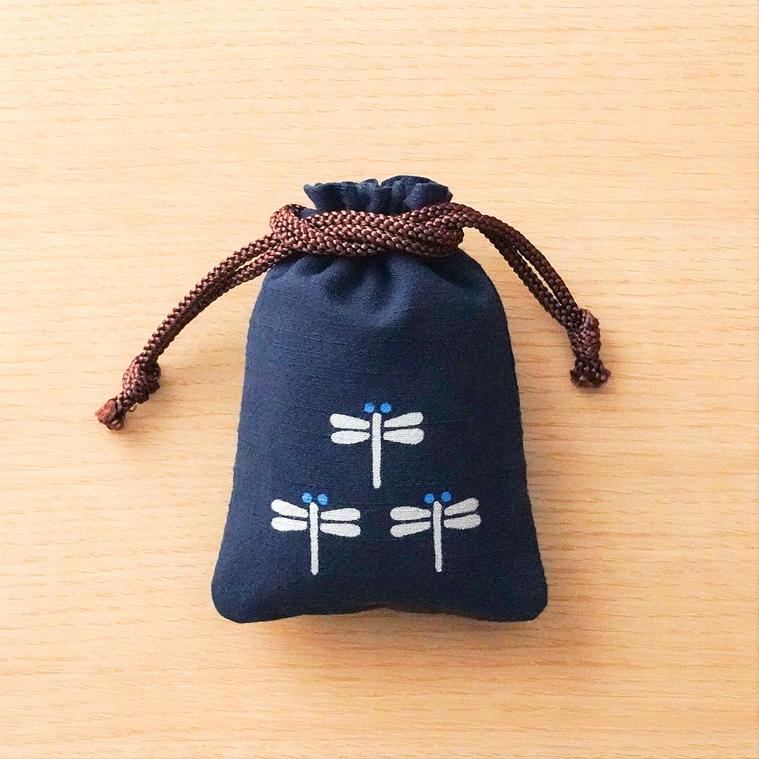 Katazome Small Talisman Bag - Dragonfly -, Drawstring Pouch, Japanese traditional craft bag