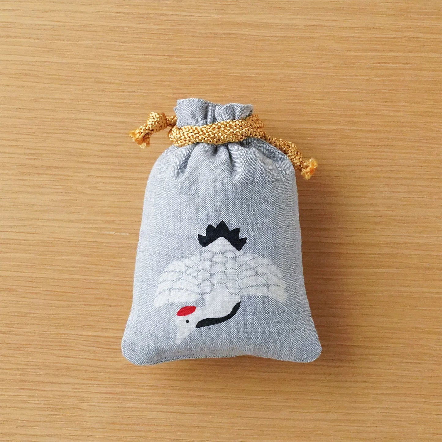 Katazome Small Talisman Bag - Crane -, Drawstring Pouch, Japanese traditional craft bag