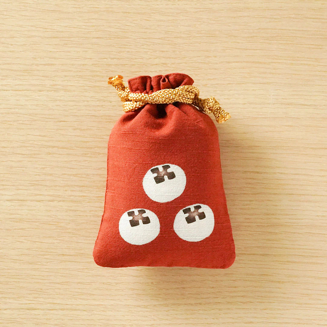 Katazome Small Talisman Bag - Persimmon -, Drawstring Pouch, Japanese traditional craft bag