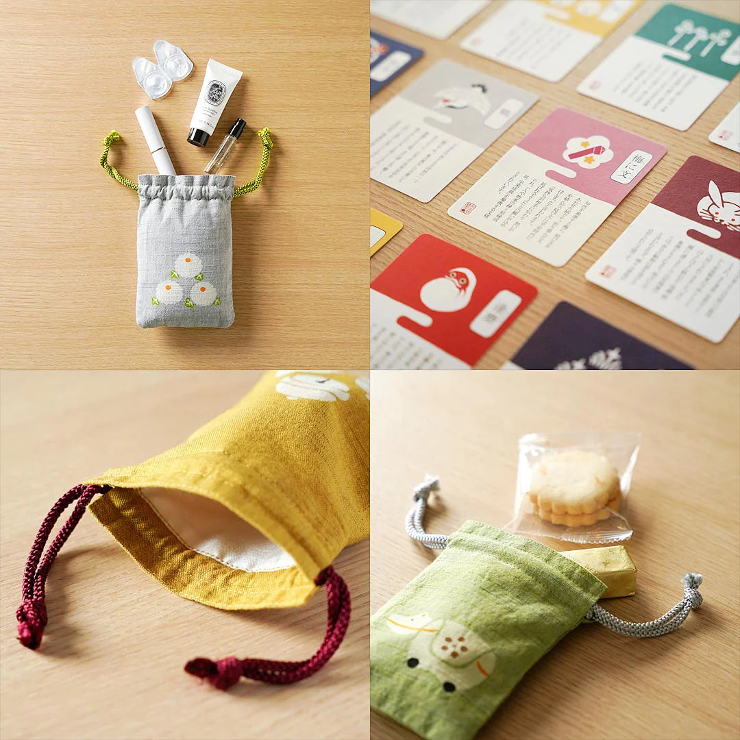 Katazome Small Talisman Bag - Cloud -, Drawstring Pouch, Japanese traditional craft bag