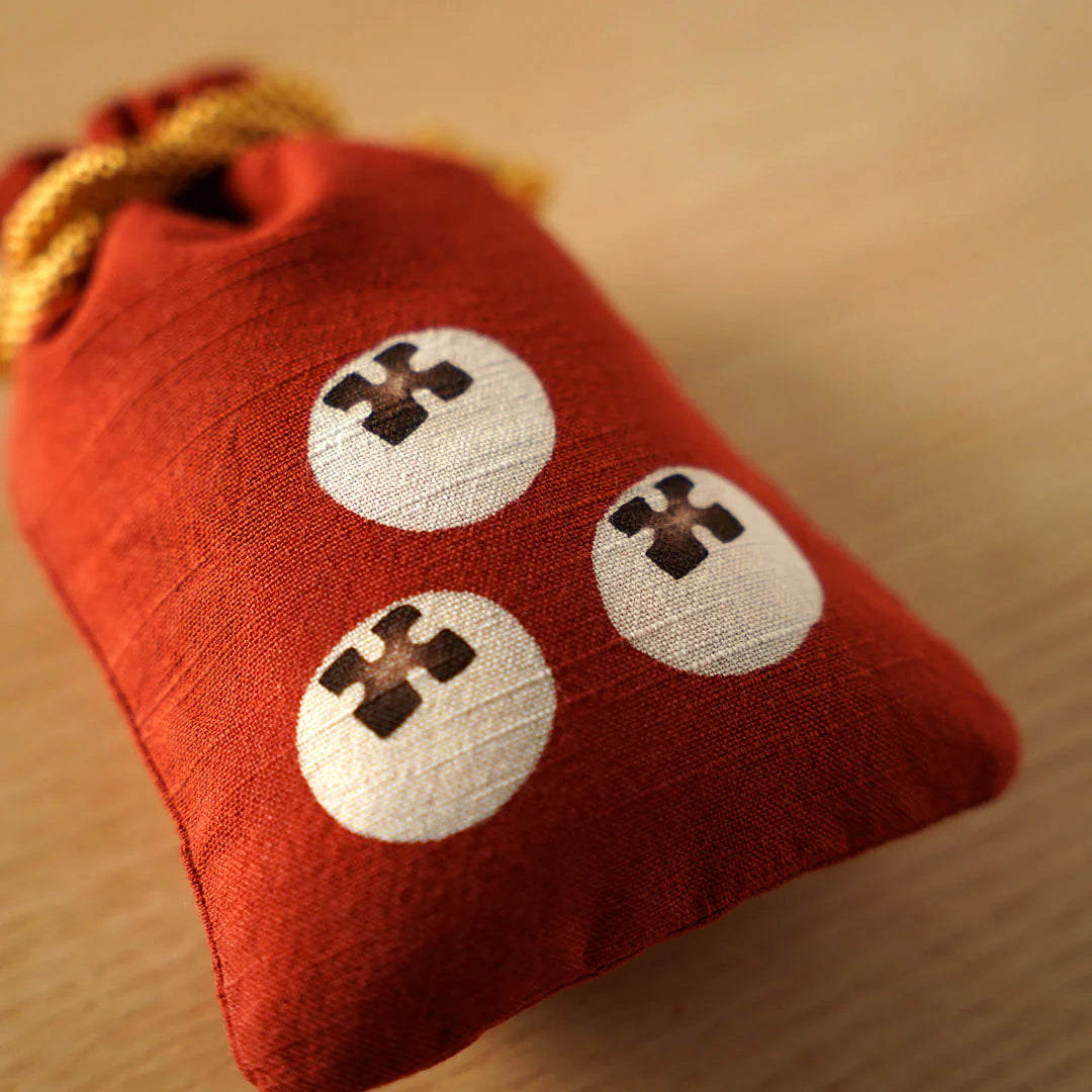 Katazome Small Talisman Bag - Persimmon -, Drawstring Pouch, Japanese traditional craft bag