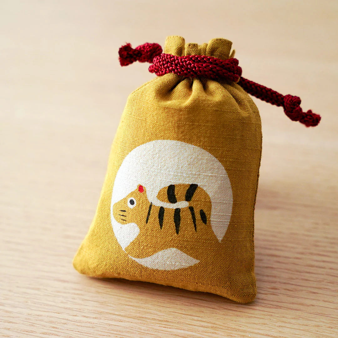 Katazome Small Talisman Bag - Tiger -, Drawstring Pouch, Japanese traditional craft bag