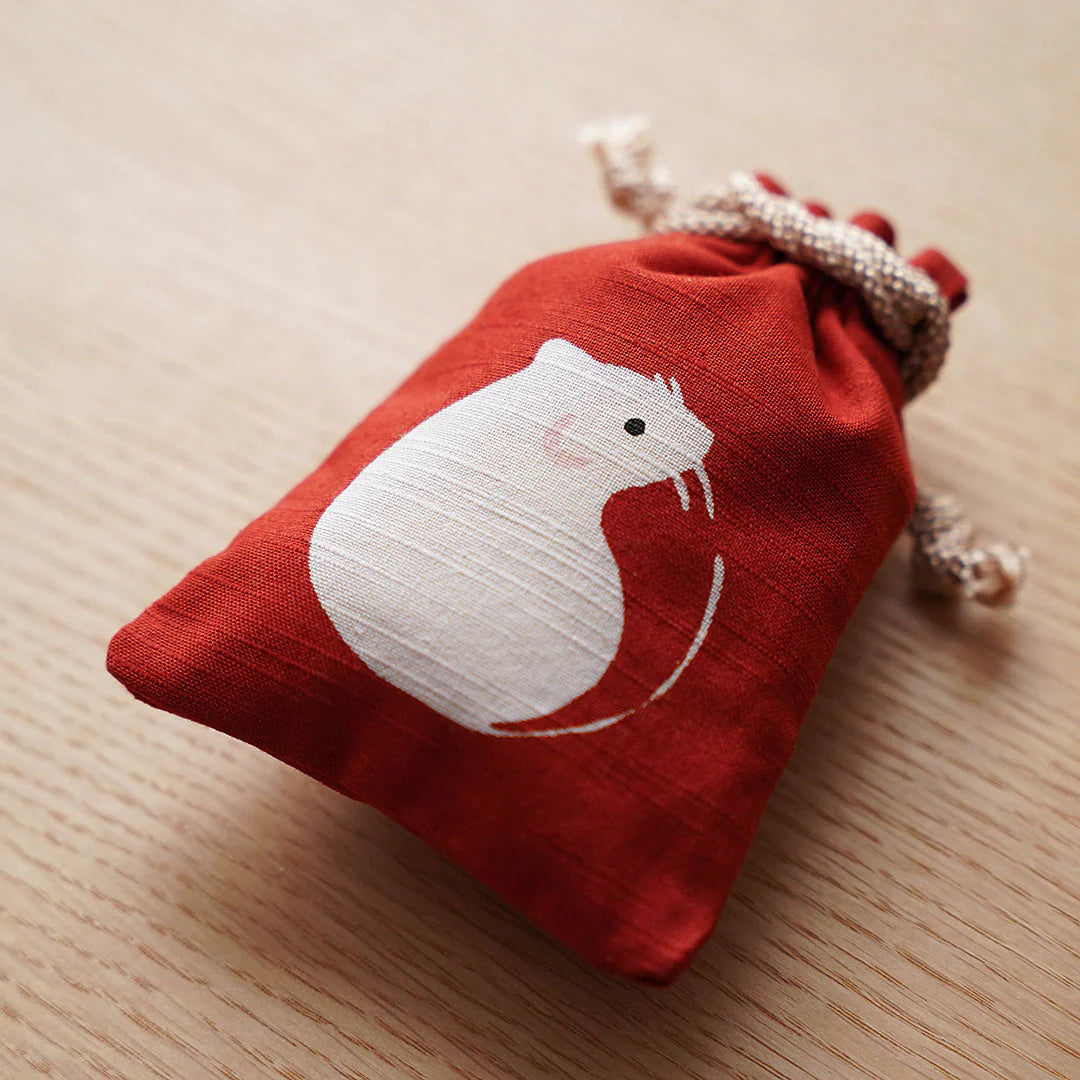 Katazome Small Talisman Bag - Rat -, Drawstring Pouch, Japanese traditional craft bag