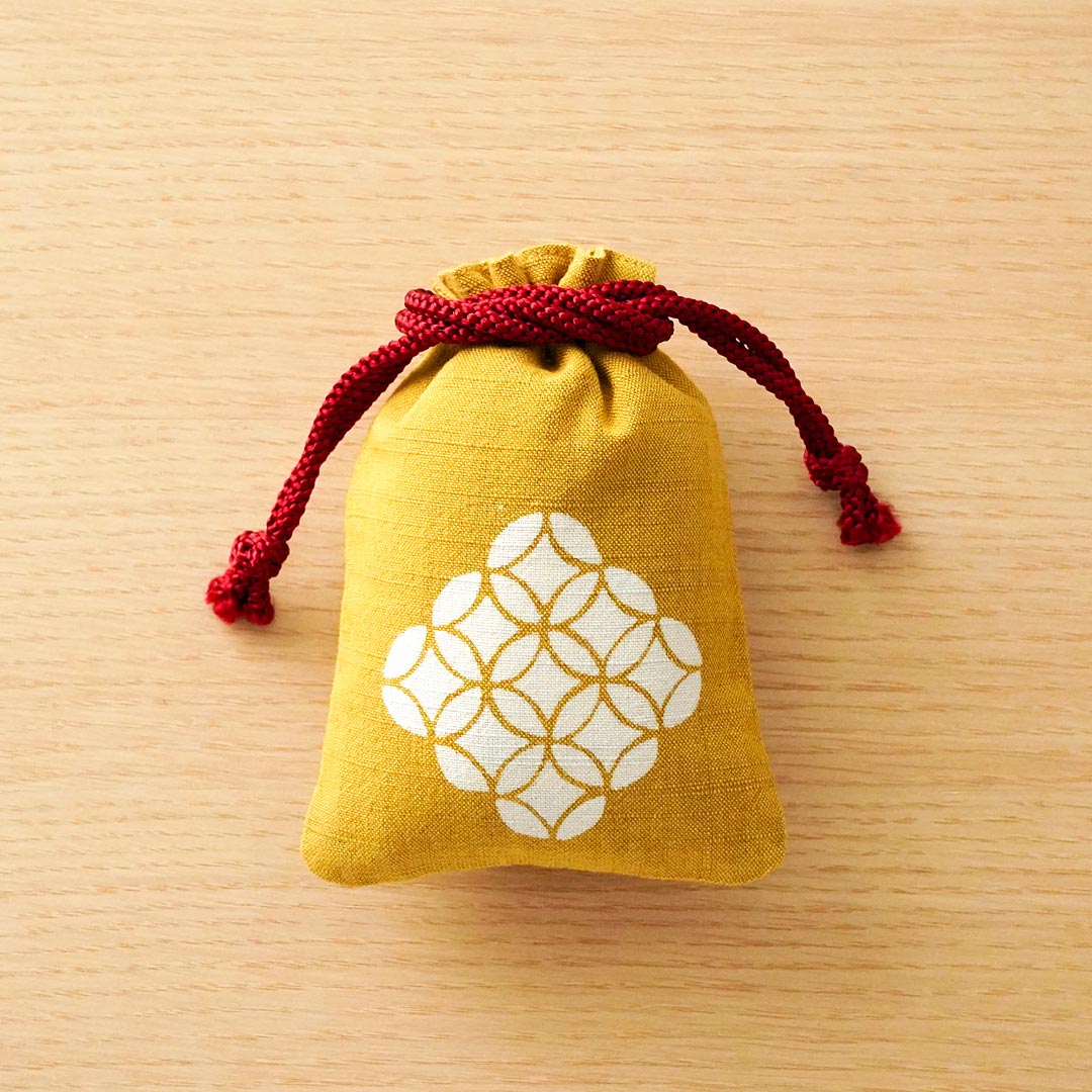 Katazome Small Talisman Bag - Shippo (Interlocking Circles Pattern) -, Drawstring Pouch, Japanese traditional craft bag