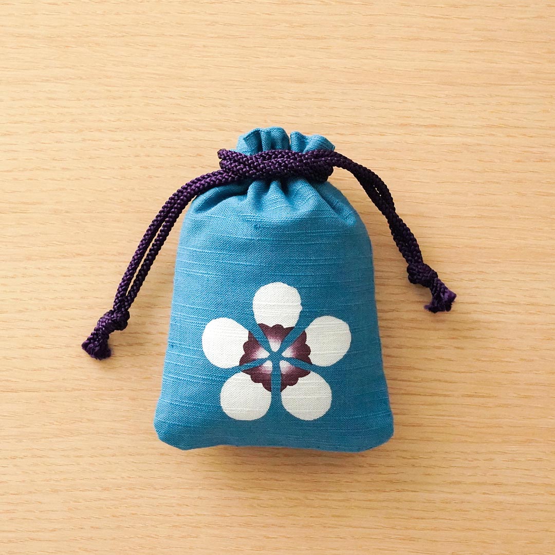 Katazome Small Talisman Bag - Eggplant -, Drawstring Pouch, Japanese traditional craft bag