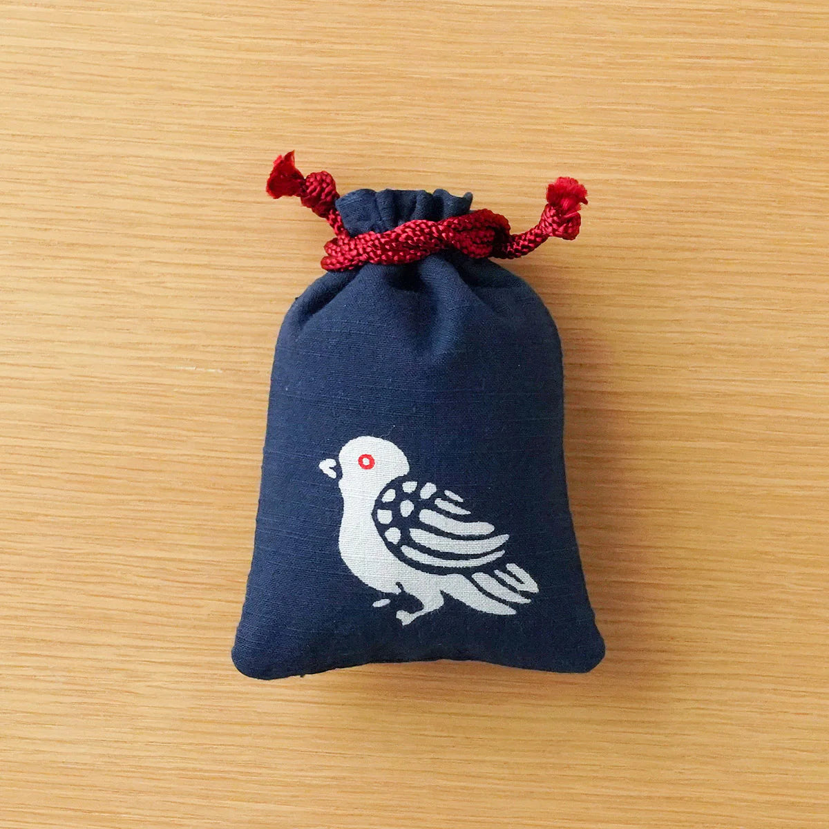 Katazome Small Talisman Bag - Pigeon -, Drawstring Pouch, Japanese traditional craft bag