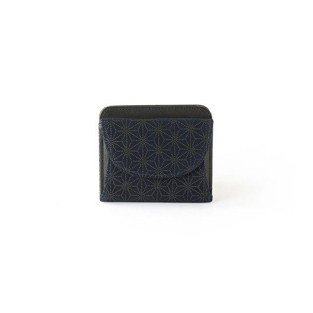 Koshu Inden Japanese Deerskin Leather with Urushi (Japanese Lacquer) Fold Wallet - Asanoha (hemp leaf) Pattern / Iron Blue - , Made in Japan, Japanese Leather Wallet