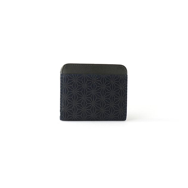 Koshu Inden Japanese Deerskin Leather with Urushi (Japanese Lacquer) Fold Wallet - Asanoha (hemp leaf) Pattern / Iron Blue - , Made in Japan, Japanese Leather Wallet