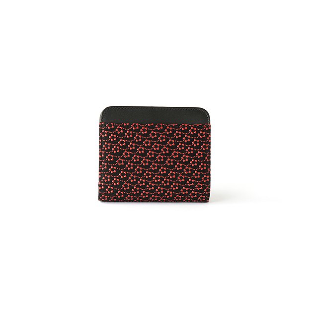 Koshu Inden Japanese Deerskin Leather with Urushi (Japanese Lacquer) Fold Wallet - Flower / Gray-Black - , Made in Japan, Japanese Leather Wallet