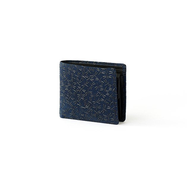 Koshu Inden Japanese Deerskin Leather with Urushi (Japanese Lacquer) Fold Wallet - Dragonfly / Deep Indigo - , Made in Japan, Japanese Leather Wallet