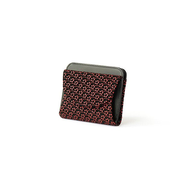 Koshu Inden Japanese Deerskin Leather with Urushi (Japanese Lacquer) Fold Wallet - Flower / Gray-Black - , Made in Japan, Japanese Leather Wallet