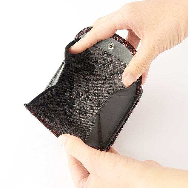 Koshu Inden Japanese Deerskin Leather with Urushi (Japanese Lacquer) Fold Wallet - Flower / Gray-Black - , Made in Japan, Japanese Leather Wallet