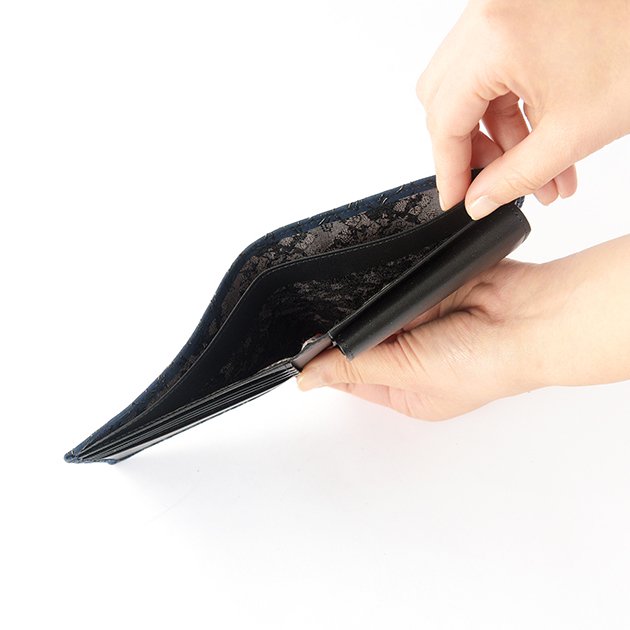 Koshu Inden Japanese Deerskin Leather with Urushi (Japanese Lacquer) Fold Wallet - Dragonfly / Deep Indigo - , Made in Japan, Japanese Leather Wallet