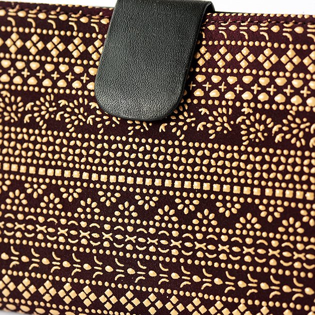 Koshu Inden Japanese Deerskin Leather with Urushi (Japanese Lacquer) Long Wallet - Tsumugi (traditional Japanese silk fabric) Pattern / Dusky purple - , Made in Japan, Japanese Leather Wallet
