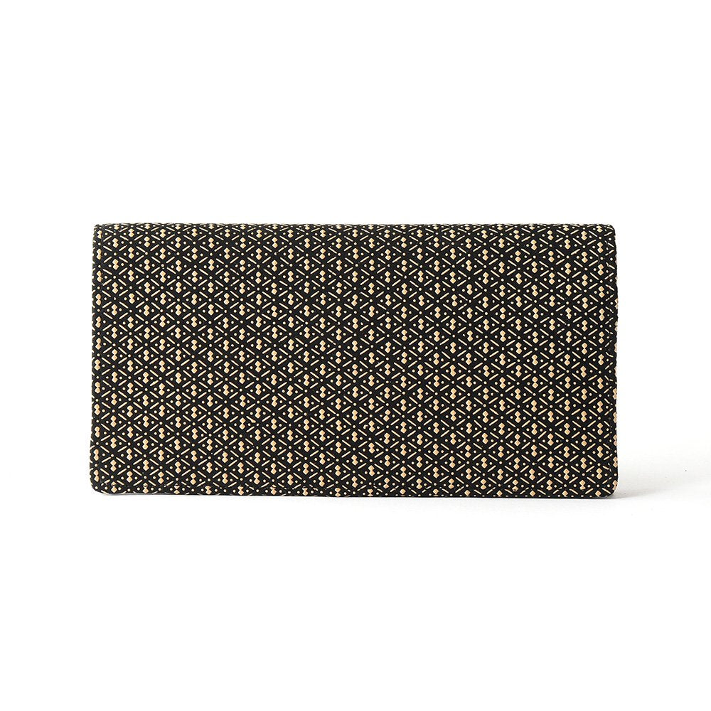 Koshu Inden Japanese Deerskin Leather with Urushi (Japanese Lacquer) Long Wallet - Gourd Pattern / Gray-Black - , Made in Japan, Japanese Leather Wallet