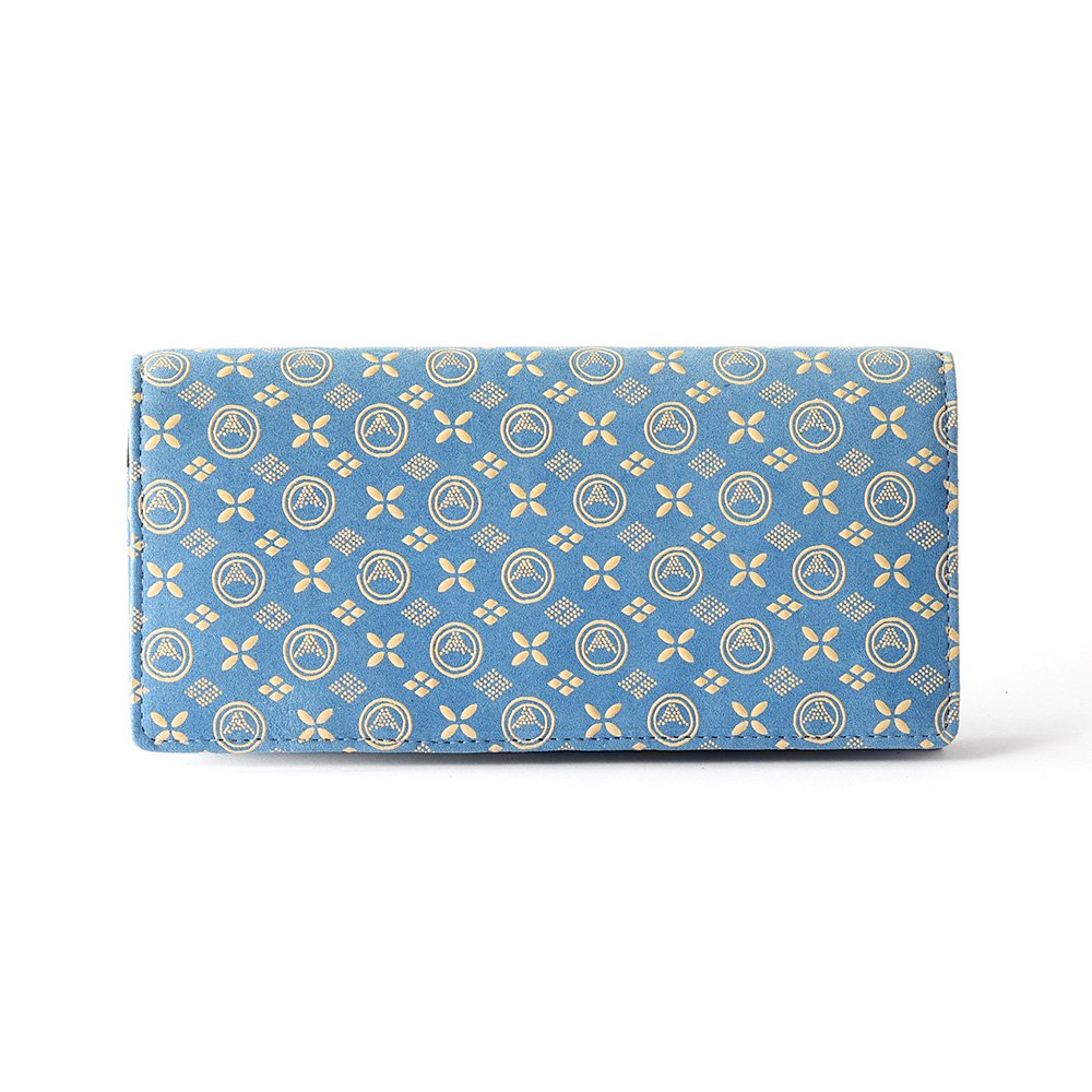 Koshu Inden Japanese Deerskin Leather with Urushi (Japanese Lacquer) Long Wallet - Mt.Fuji pattern / Light Blue - , Made in Japan, Japanese Leather Wallet