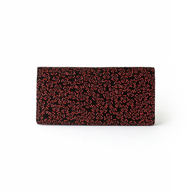 Koshu Inden Japanese Deerskin Leather with Urushi (Japanese Lacquer) Long Wallet - Rose / Gray-Black - , Made in Japan, Japanese Leather Wallet