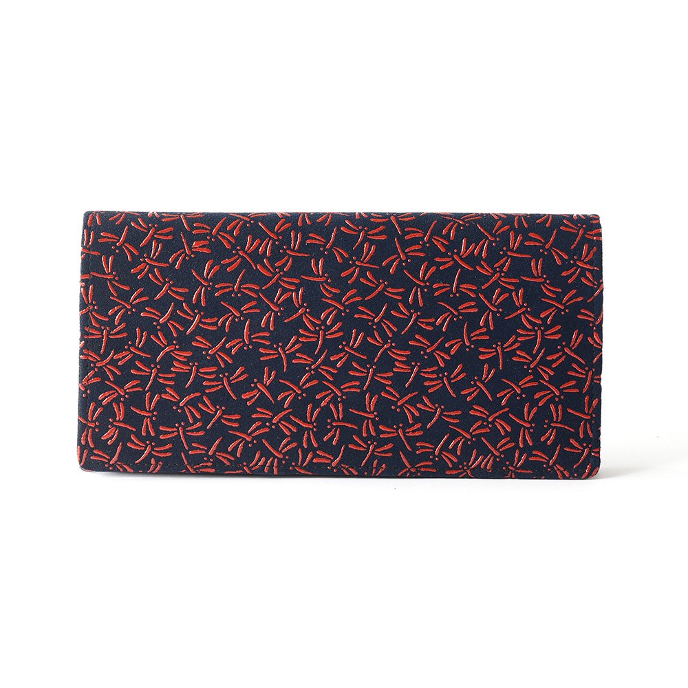 Koshu Inden Japanese Deerskin Leather with Urushi (Japanese Lacquer) Long Wallet - Dragonfly / Iron blue - , Made in Japan, Japanese Leather Wallet
