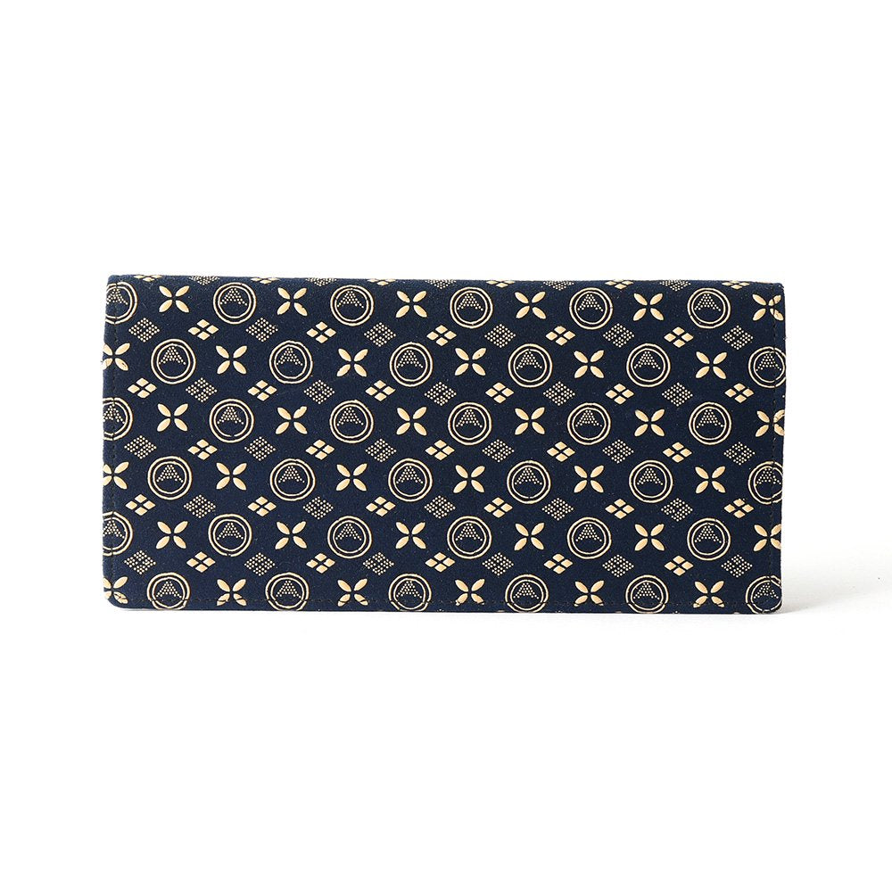 Koshu Inden Japanese Deerskin Leather with Urushi (Japanese Lacquer) Long Wallet - Mt.Fuji pattern / Iron Blue - , Made in Japan, Japanese Leather Wallet