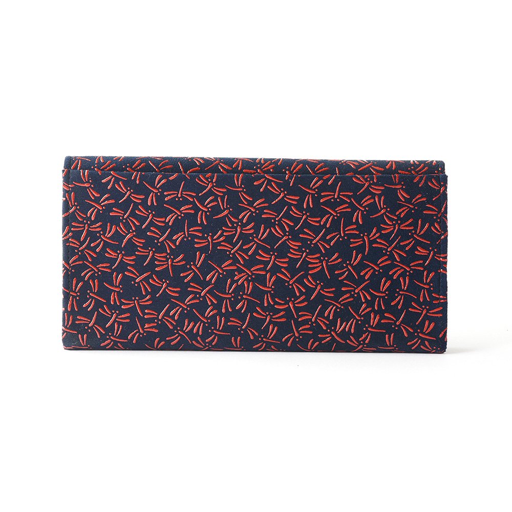 Koshu Inden Japanese Deerskin Leather with Urushi (Japanese Lacquer) Long Wallet - Dragonfly / Iron blue - , Made in Japan, Japanese Leather Wallet