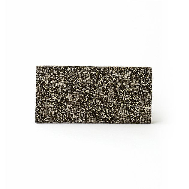 Koshu Inden Japanese Deerskin Leather with Urushi (Japanese Lacquer) Long Wallet - Crane and Turtle / Gray-Black - , Made in Japan, Japanese Leather Wallet