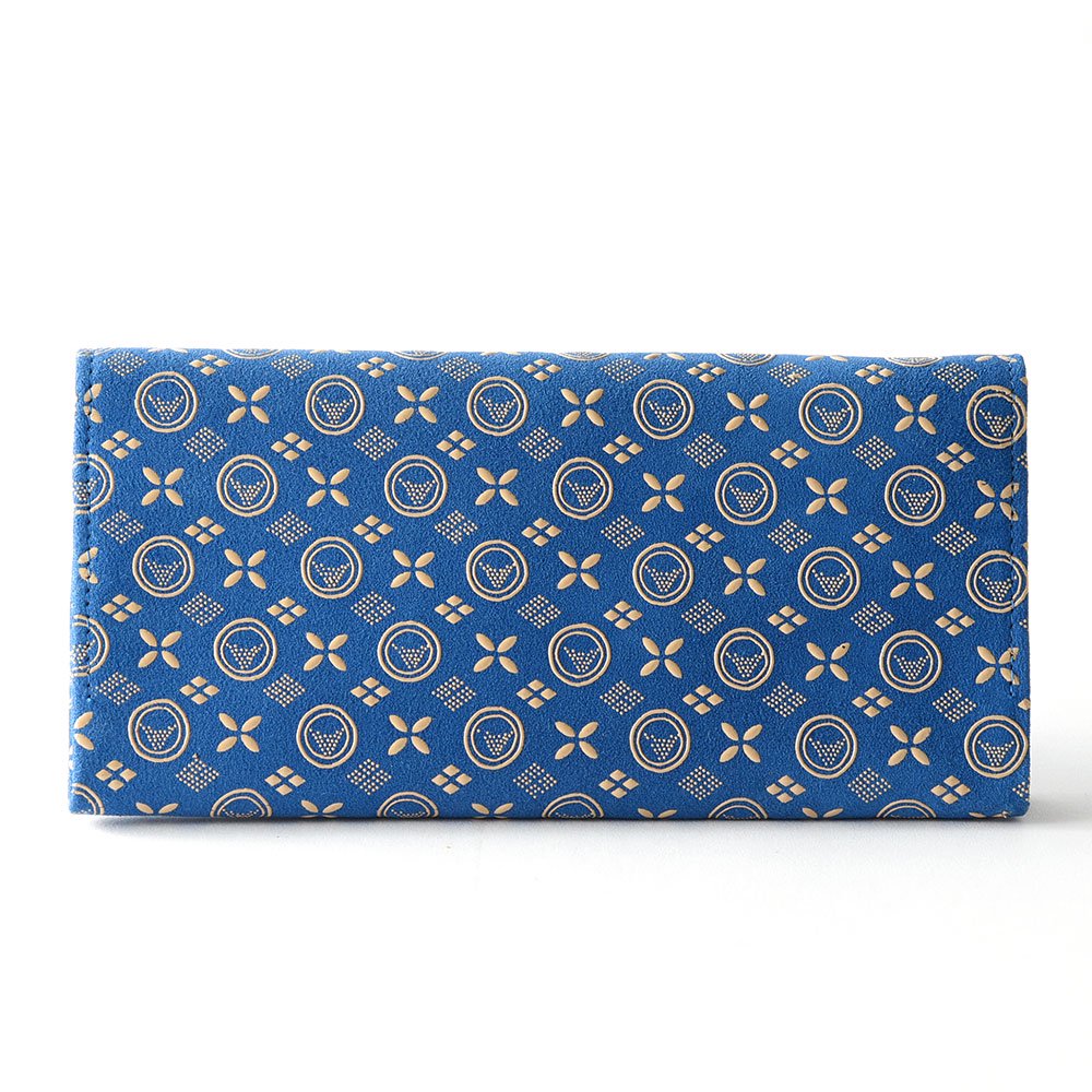 Koshu Inden Japanese Deerskin Leather with Urushi (Japanese Lacquer) Long Wallet - Mt.Fuji pattern / Blue - , Made in Japan, Japanese Leather Wallet