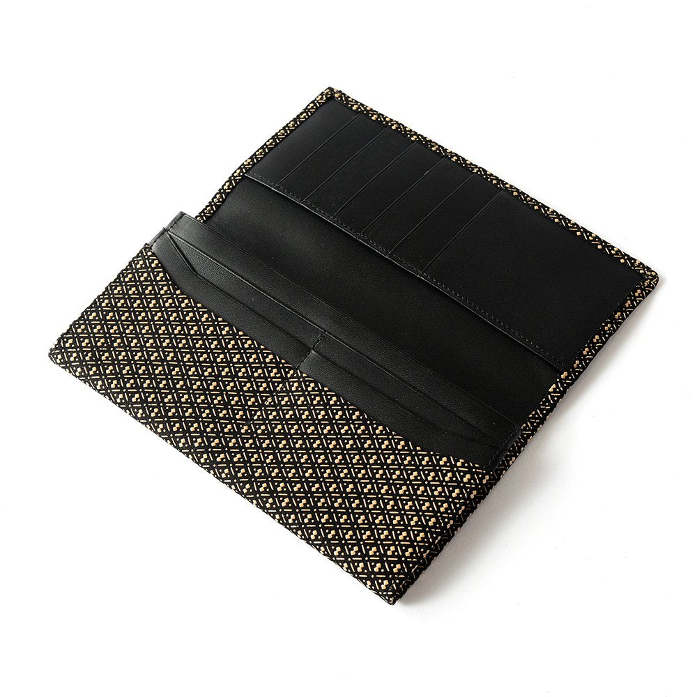 Koshu Inden Japanese Deerskin Leather with Urushi (Japanese Lacquer) Long Wallet - Gourd Pattern / Gray-Black - , Made in Japan, Japanese Leather Wallet