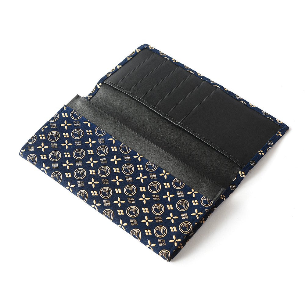 Koshu Inden Japanese Deerskin Leather with Urushi (Japanese Lacquer) Long Wallet - Mt.Fuji pattern / Iron Blue - , Made in Japan, Japanese Leather Wallet